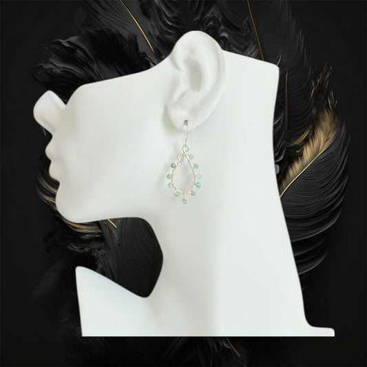 Handmade chandelier earrings with faceted natural green apatite 