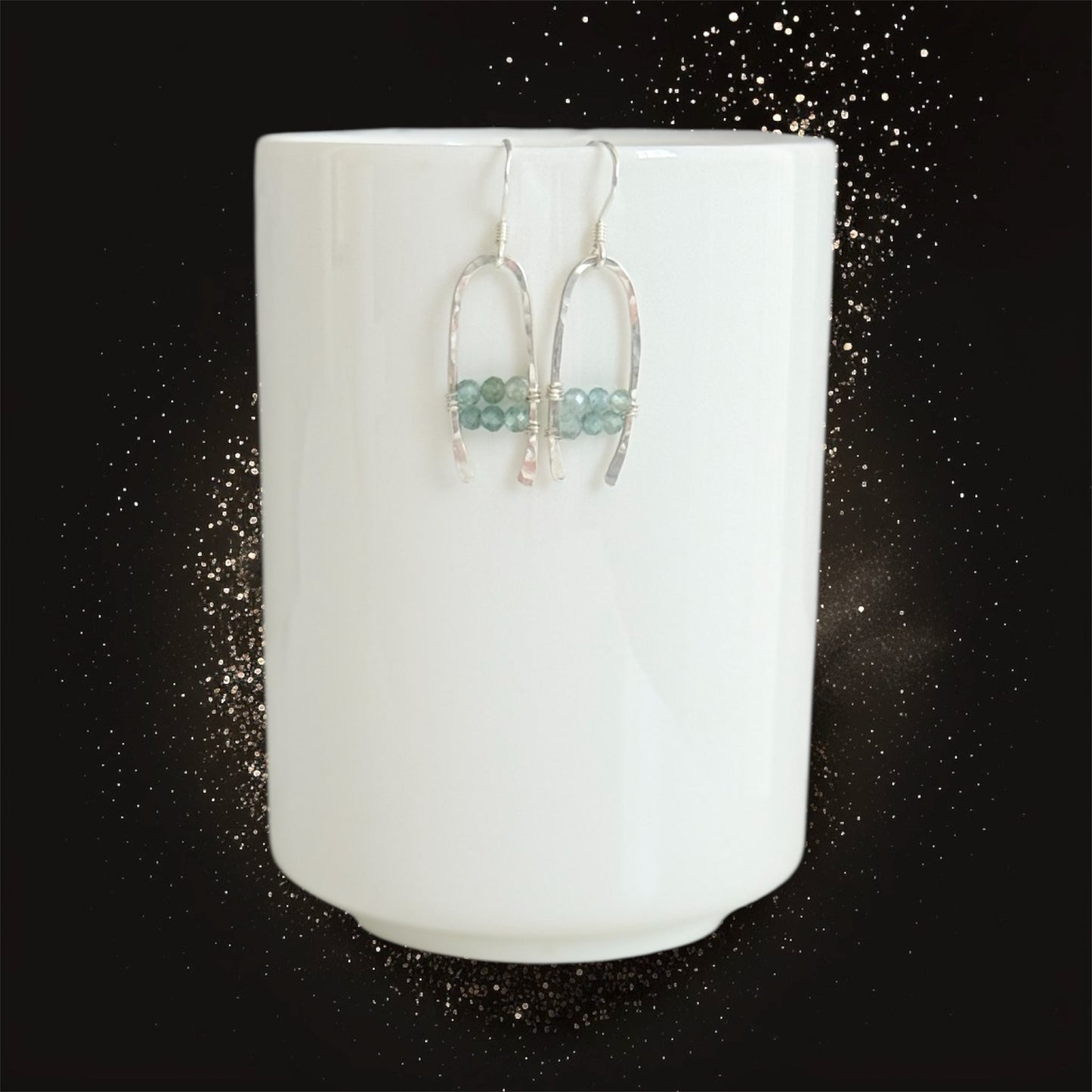 Sterling silver and green apatite boho statement earrings
