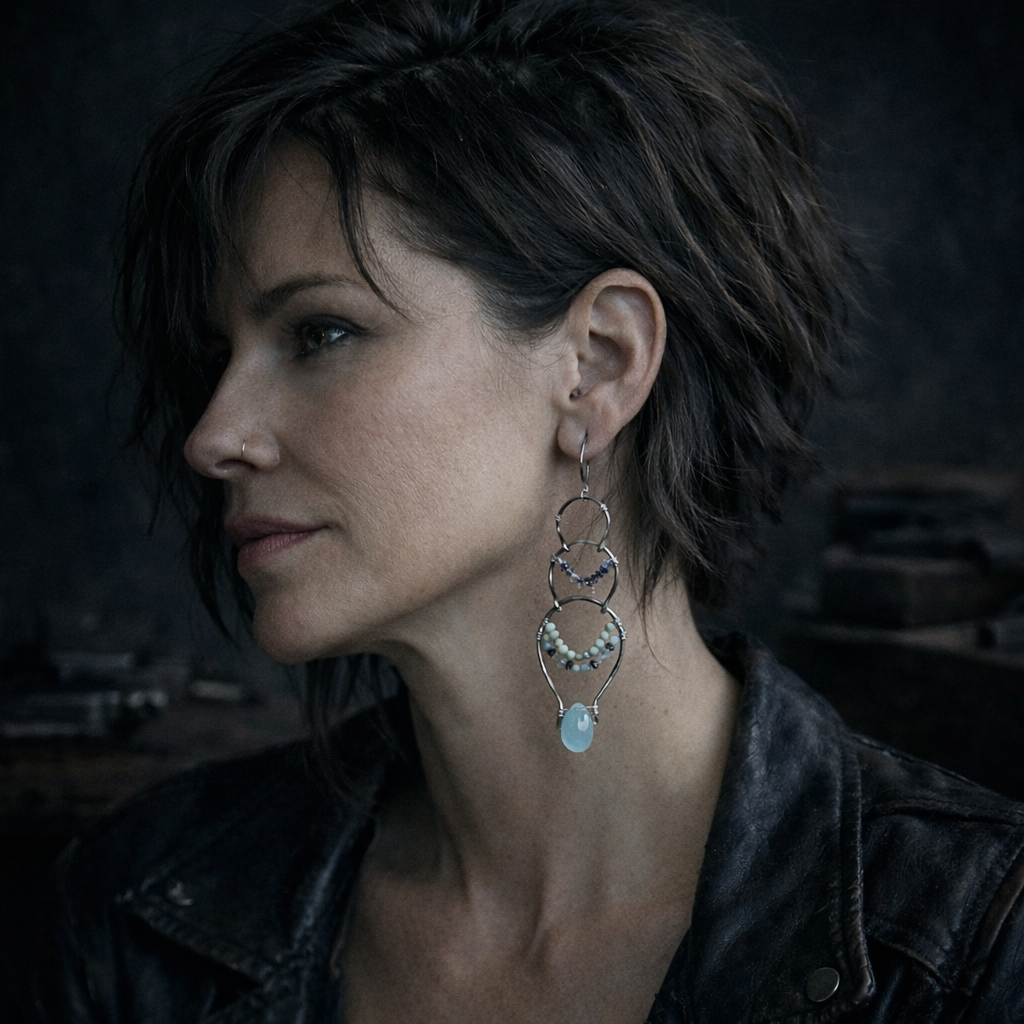 Sterling silver and aquamarine chandelier earrings 