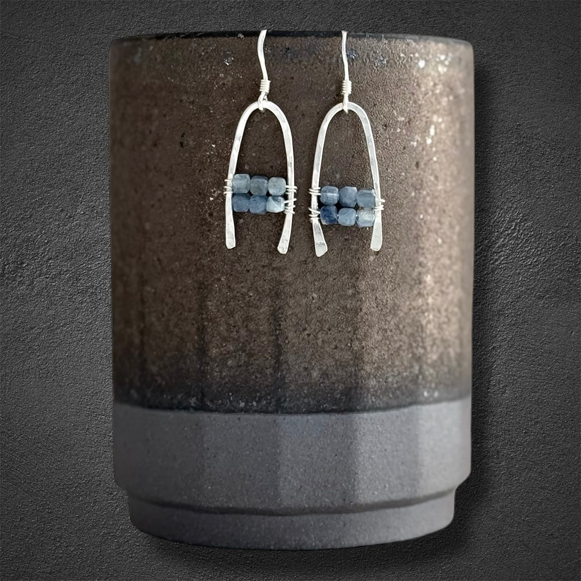 Sterling silver handcrafted boho statement earrings with blue kyanite gemstones 