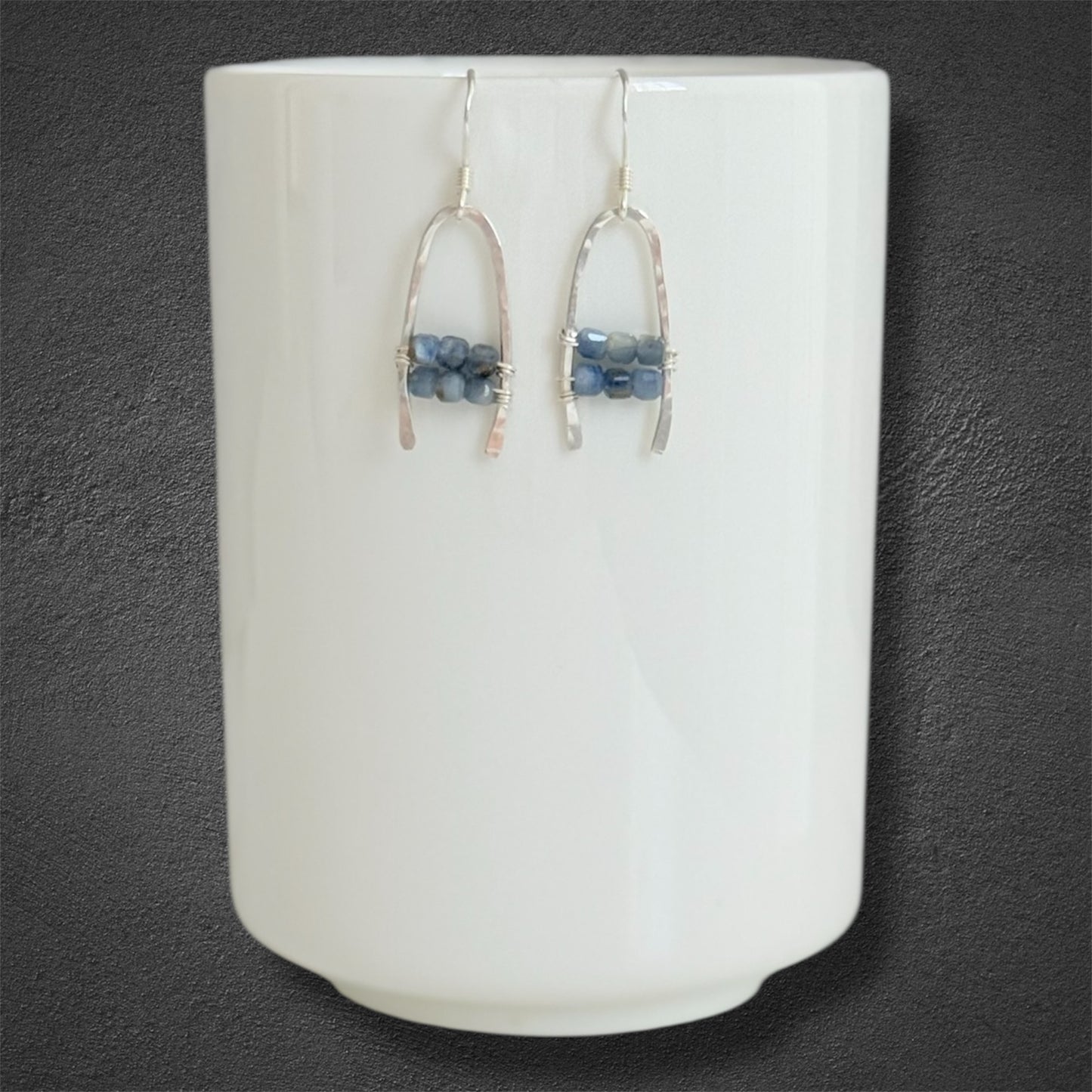 Sterling silver handcrafted boho statement earrings with blue kyanite gemstones 