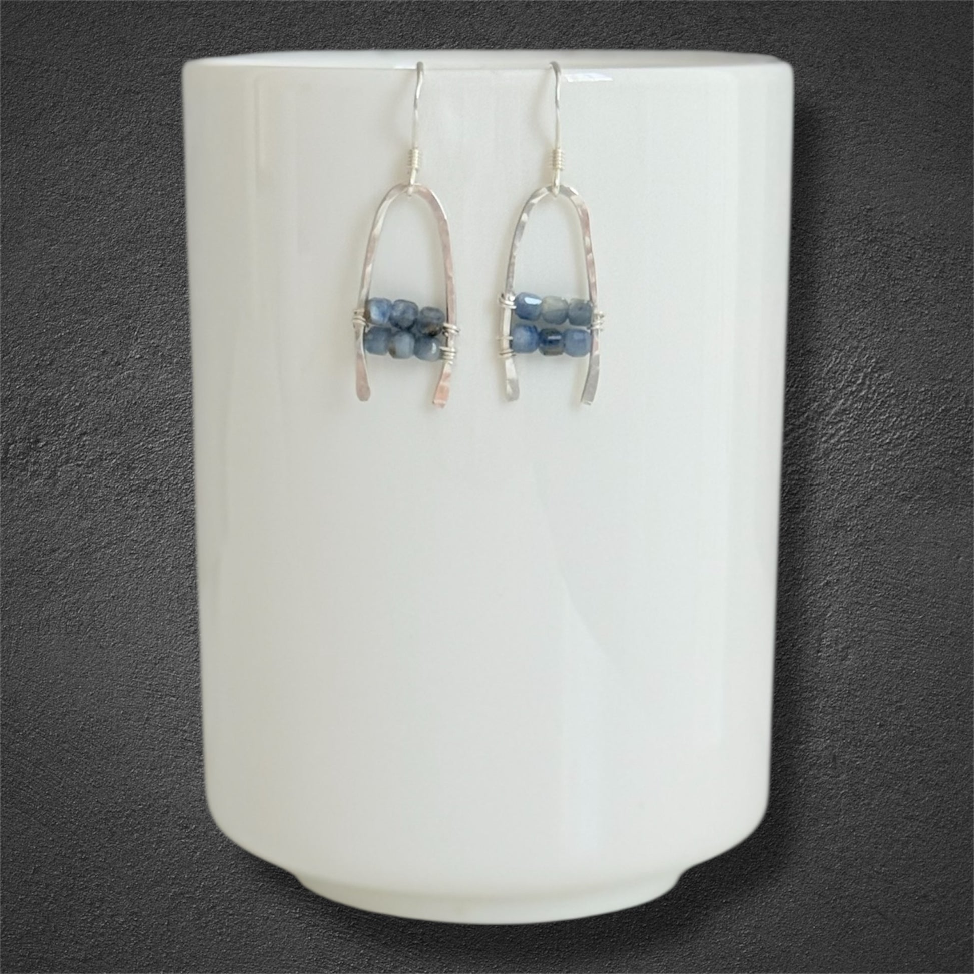 Sterling silver handcrafted boho statement earrings with blue kyanite gemstones 