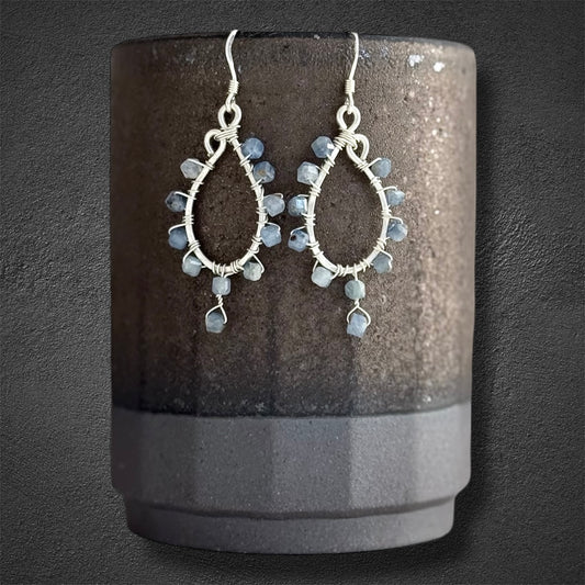 Sterling silver drop earrings with kyanite natural stones 