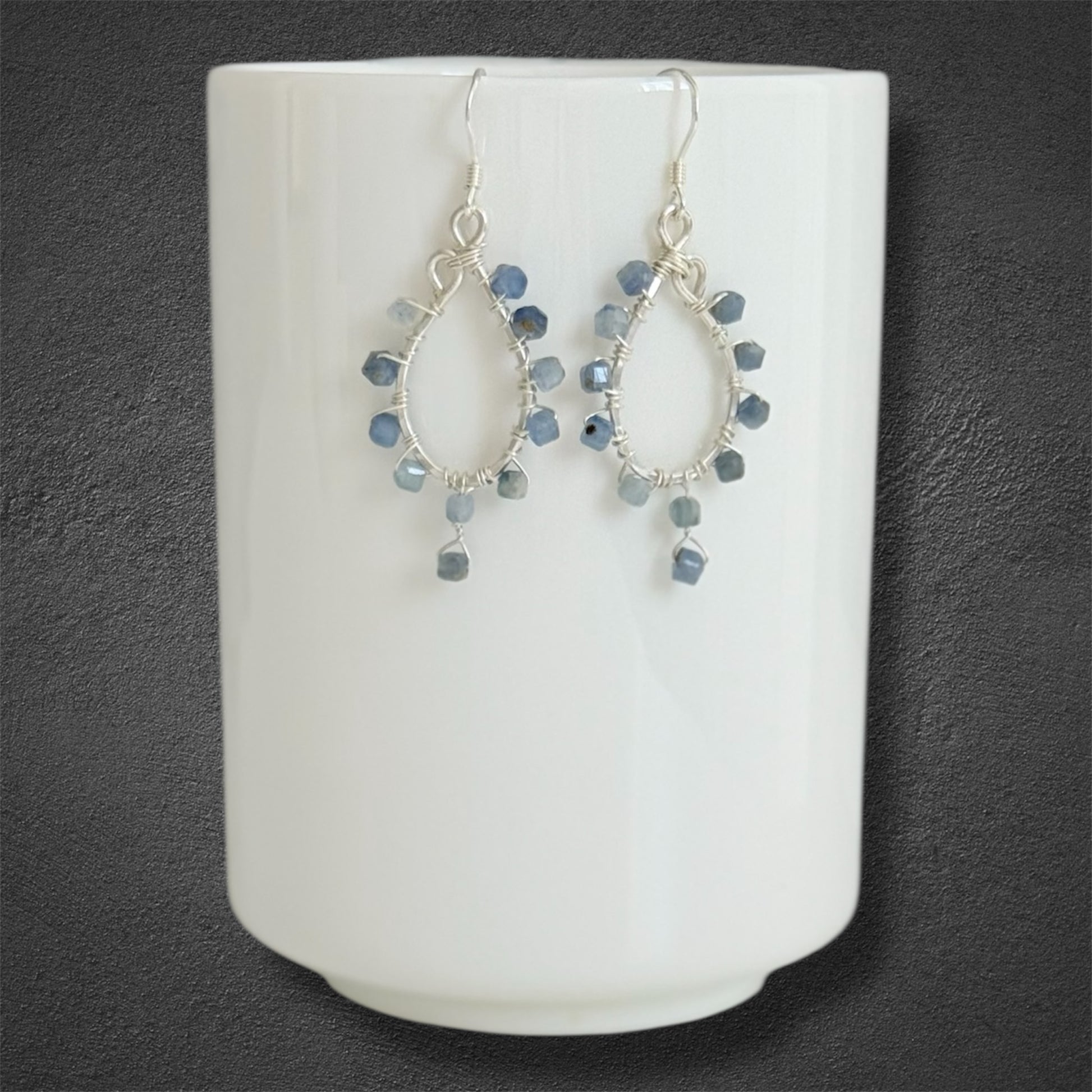 Sterling silver drop earrings with kyanite natural stones 