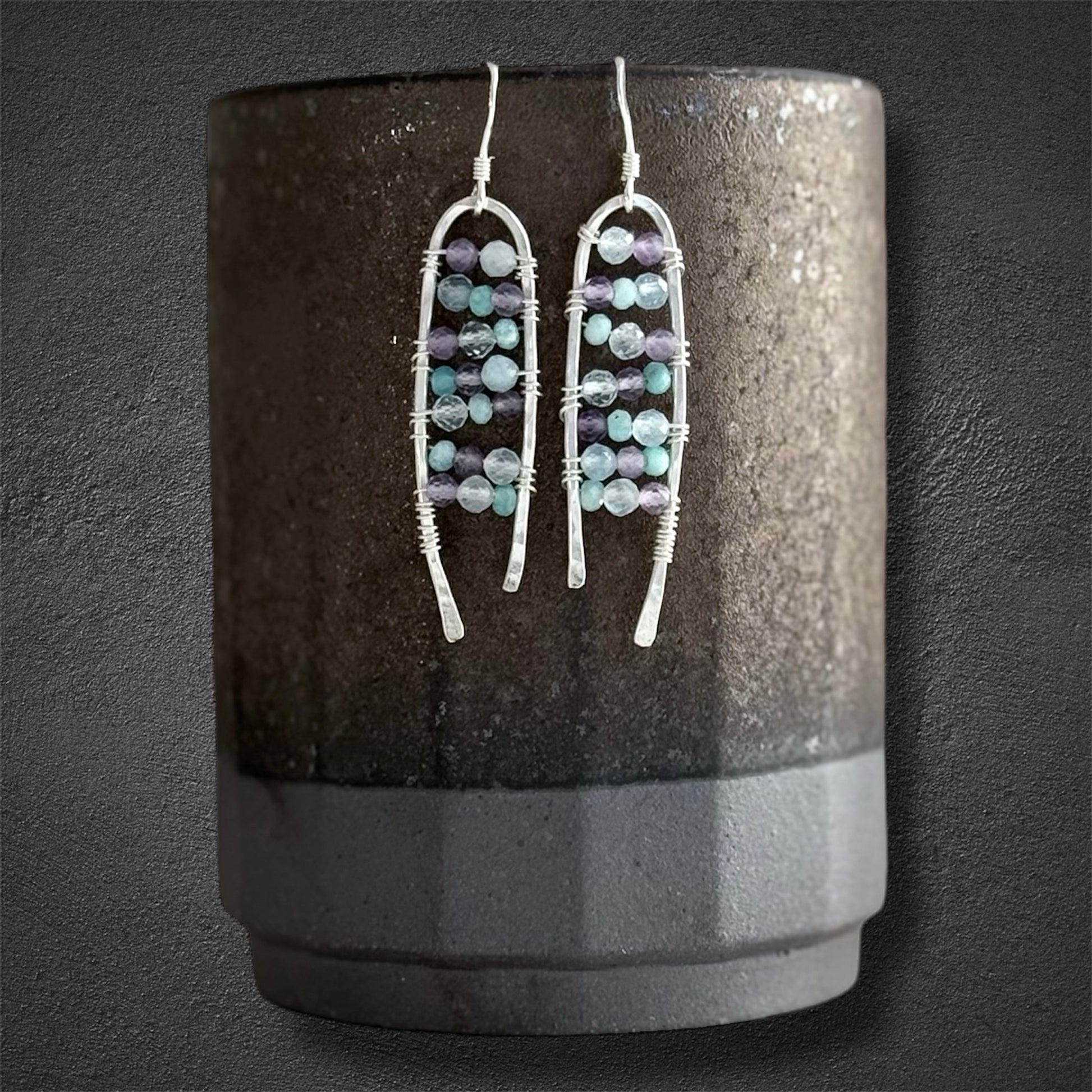 Hand made Sterling silver statement earrings with natural gemstones 