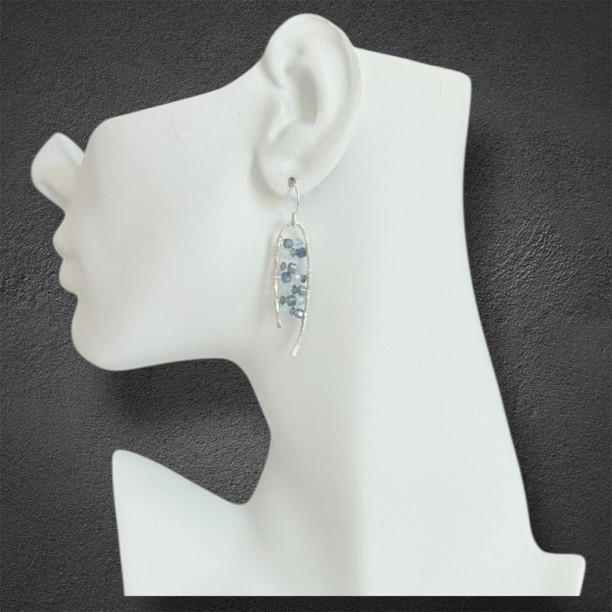 Sterling silver drop earrings with faceted kyanite, aquamarine and iolite