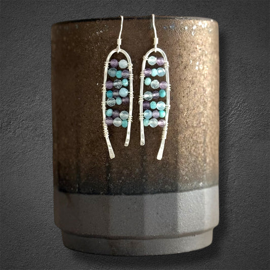 Hand made Sterling silver statement earrings with natural gemstones 