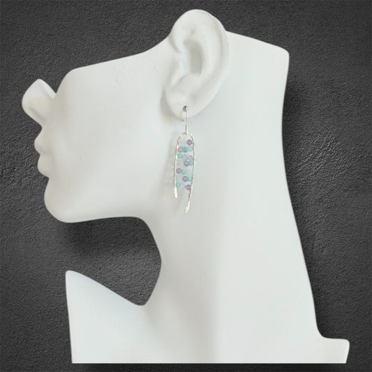 Sterling silver drop statement earrings, handcrafted with faceted amethyst, amazonite and aquamarine 