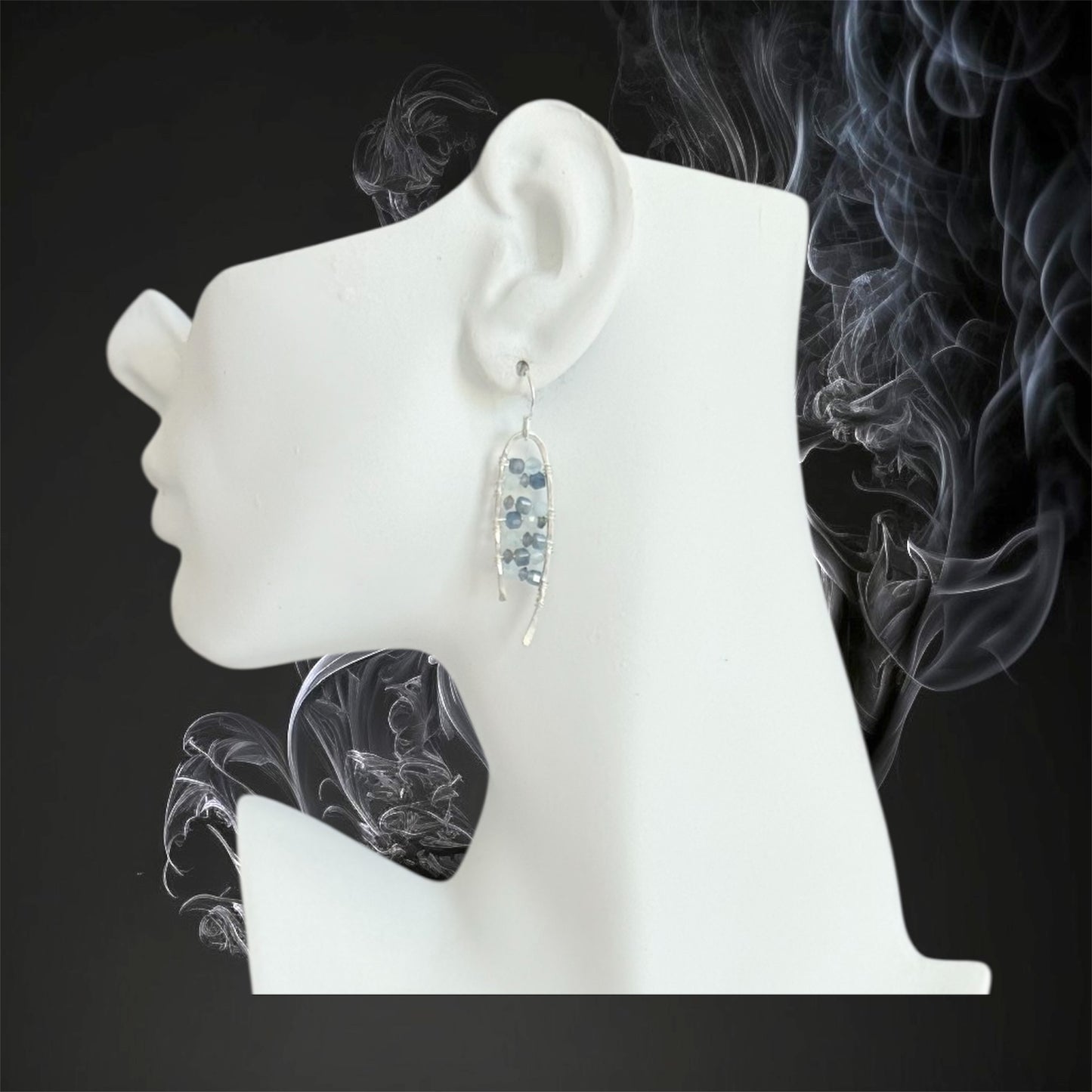 Sterling silver drop earrings with faceted kyanite, aquamarine and iolite