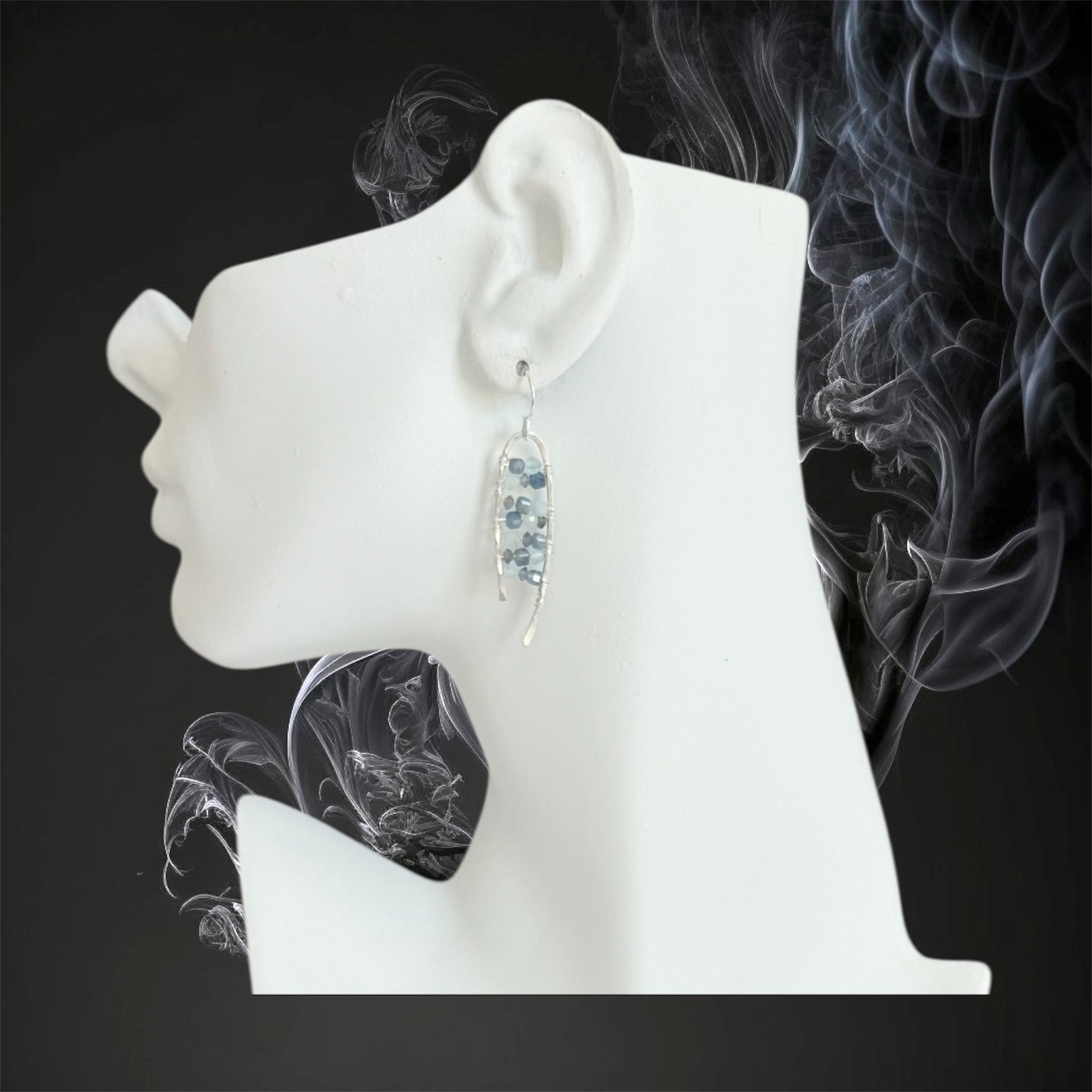 Sterling silver drop earrings with faceted kyanite, aquamarine and iolite