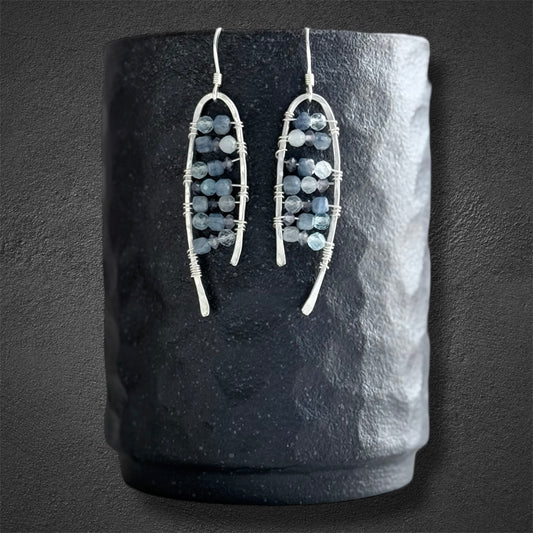 Sterling silver, kyanite, aquamarine handmade statement earrings 