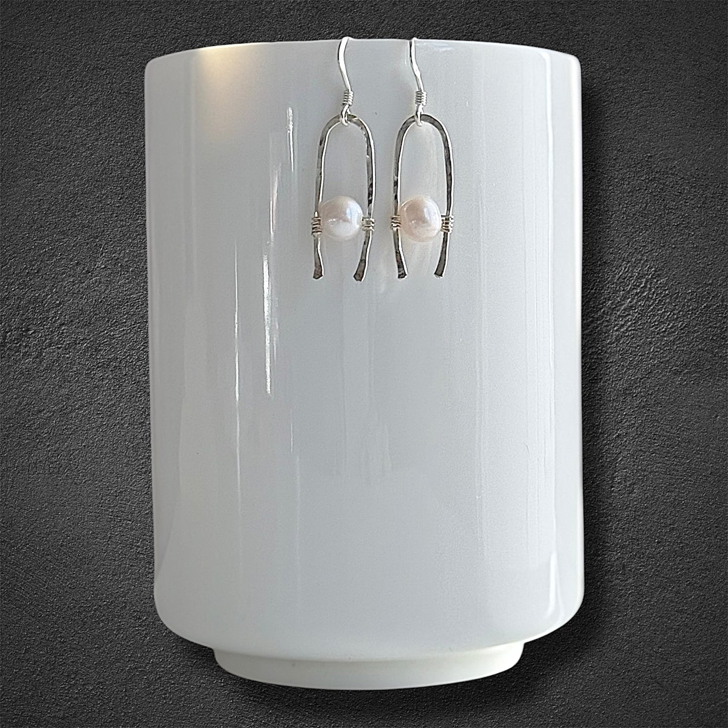 Sterling silver and white freshwater cultured pearls earrings