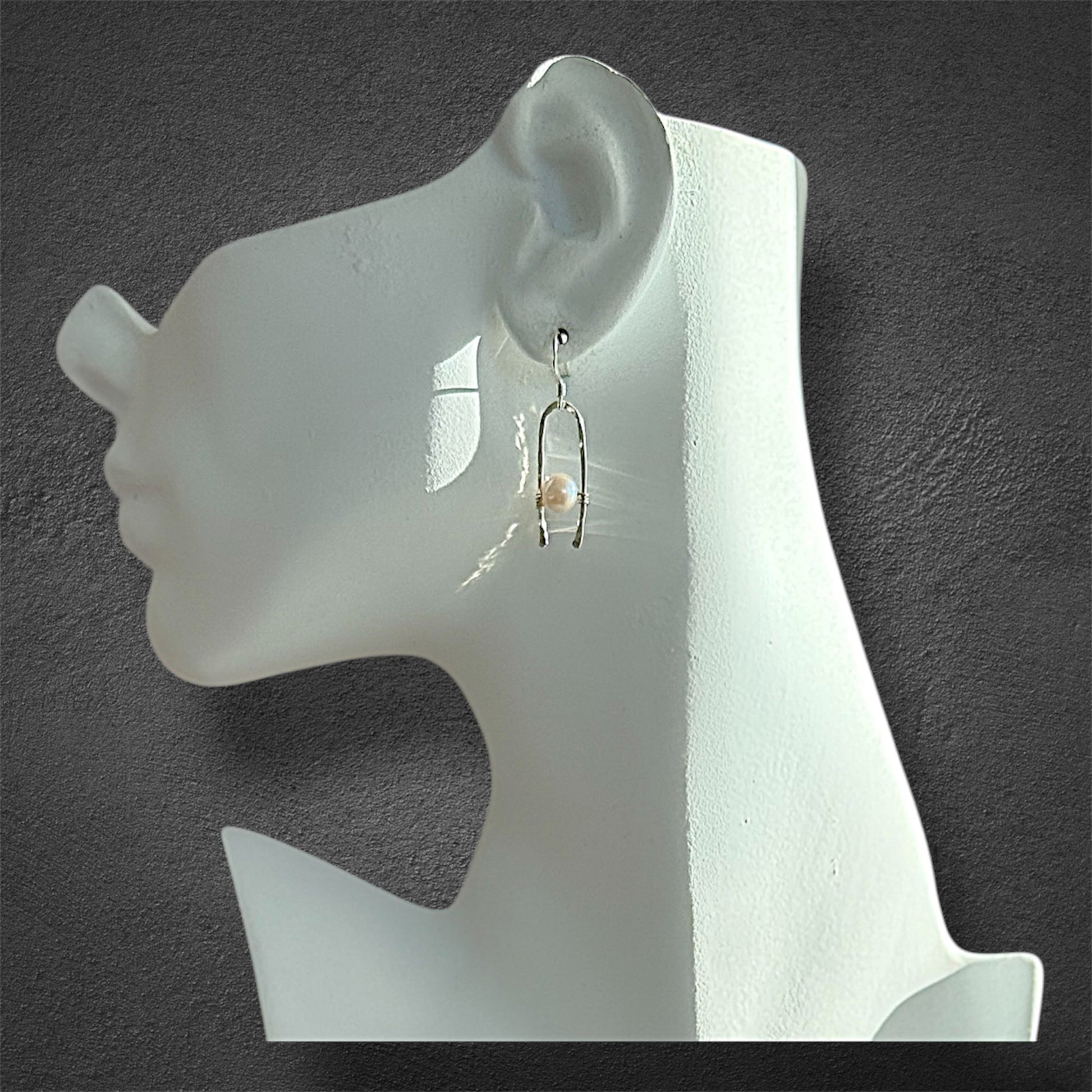 Handmade artisanal white pearl earrings and sterling silver